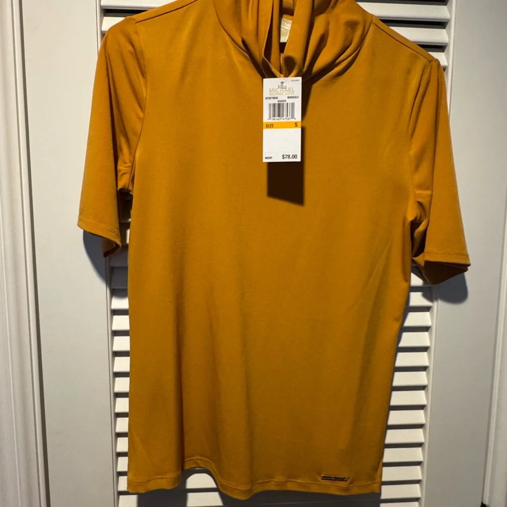 Michael Kors Women’s Mustard Gold Short-Sleeve with Draped Neck - Picture 1 of 3